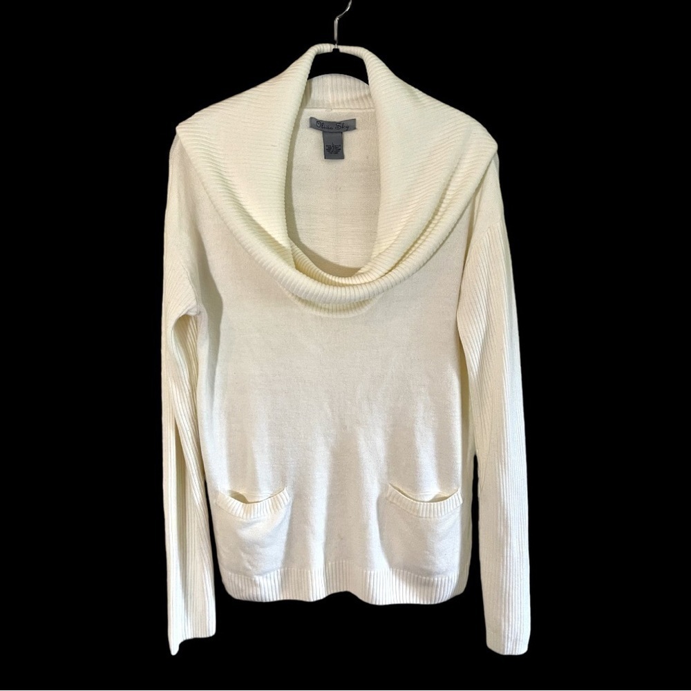 OLIVIA SKY, WHITE, LARGE, COWL NECK SWEATER. RIBBED COWL NECK & SLEEVES. SIZE L